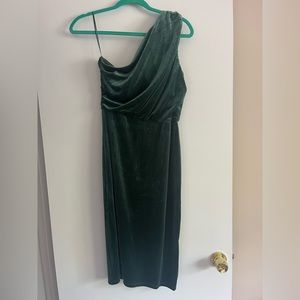 One Shoulder Velvet Green Dress